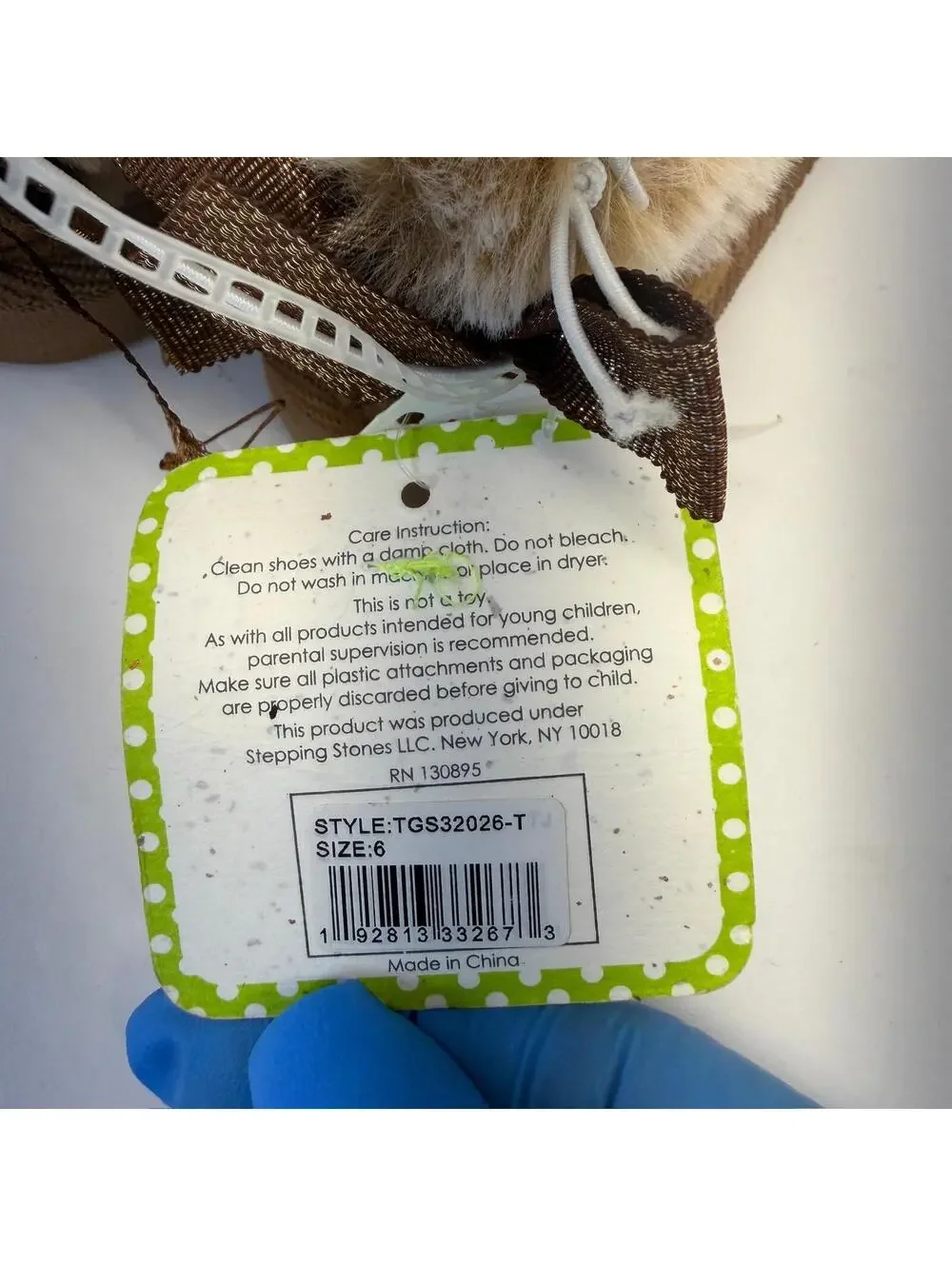 First‎ Steps By Stepping Stones Girls Size 6 Brown Faux Fur Bow Slippers NEW
